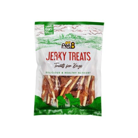 Pet8 Jerky Treats Crispy Chicken Tender With Leather stick- ขนมสุนัข แท่งหนัง แบบเกลียว สันในไก่อบกรอบ  220g (7515)