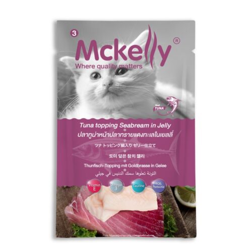 Mckelly Pouch Tuna Topping Seabeam in Jelly - อาหารแมวเปียก ปลาทูน่าหน้าปลาทรายแดงทะเลในเยลลี่ 70g (7115)