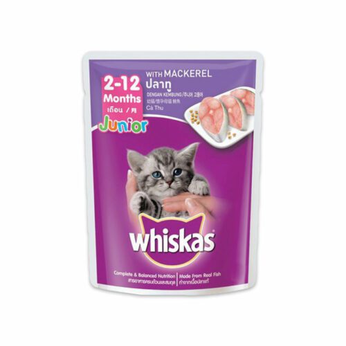 Whiskas Pouch Junior Mackerel- อาหารลูกแมวเปียกรสปลาทู 80g (9156)