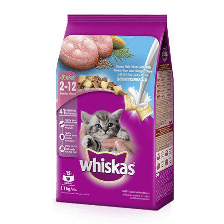 Whiskas Junior Ocean Fish With Milk - อาหารลูกแมวรสปลาทะเลและนม 1.1kg (9167)