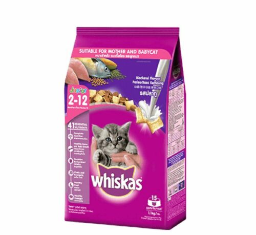 Whiskas Junior Mackerel With Milk - อาหารลูกแมวรสปลาทูและนม 1.1kg (9175)