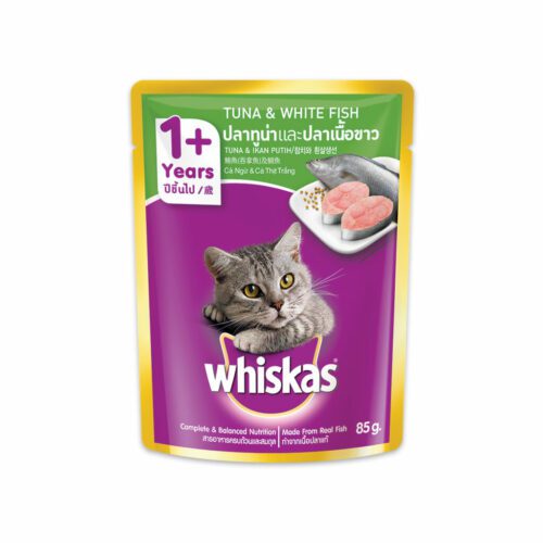 Whiskas Pouch Adult Tuna & White Fish - อาหารแมวเปียกรสปลาทูน่าและปลาเนื้อขาว 85g (8137)