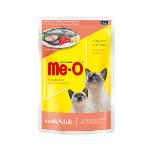 Me-O Pouch Tuna & White Fish - อาหารแมวเปียกรสปลาทูน่าและปลาเนื้อขาว 80g (8160)