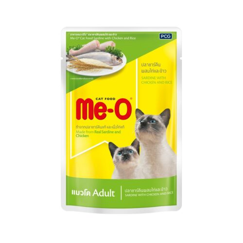 Me-O Pouch Adult Sardine Chicken & Rice - อาหารแมวเปียกรสปลาซาร์ดีนผสมไก่และข้าว 80g (8523)