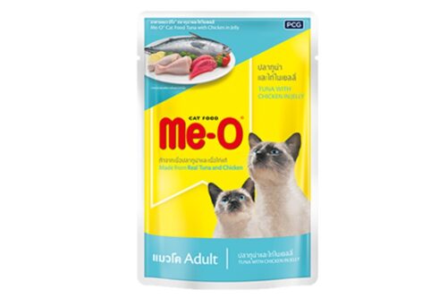 Me-O Pouch Tuna & Chicken - อาหารแมวเปียกรสปลาทูน่าและไก่ในเยลลี่ 80g (8532)