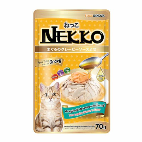 Nekko - อาหารแมวรสปลาทูน่าปลาแซลมอนในน้ำเกรวี่ 70g (8170)