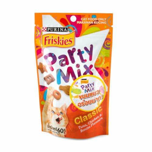 Friskies Party Mix Crunch Classic - ขนมรสทูน่า ไก่และโบนิโตะ 60g (8359)