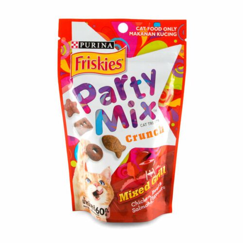 Friskies Party Mix Crunch Mixed Grill - ขนมรสไก่ เนื้อและแซลมอนย่าง 60g (8367)