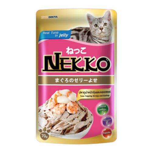 Nekko - อาหารแมวเปียกรสทูน่ากุ้ง&หอยเชลล์ในเยลลี่ 70g (9582)