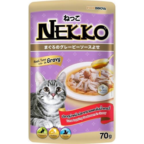 Nekko - อาหารแมวปลาทูน่าปลาทรายแดงในน้ำเกรวี่ 70g (9588)