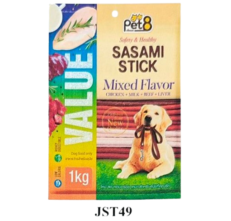 Pet8 Sasami Jerky Value Pack Mixed Chicken, Milk, Beef and Liver Flavor 1kg
