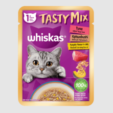 Whiskas Pouch Tasty Mix Tuna, Katsuobushi, Pumpkin in Jelly - อาหารแมวเปียกรสทูน่า คัทสึโอะบูชิ ฟักทองในเจลลี่ 70g