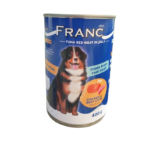 FRANC Wet Dog Food Tuna Red Meat in Jelly Chicken and Beef Liver Topping - อาหารเปียกสุนัข ทูน่าเนื้อเเดงในเยลลี่ หน้าไก่เเละตับ 400g