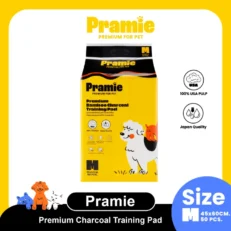 Pramie Premium Bamboo Charcoal Training Pad Size M - แผ่นรองซับฝึกขับถ่าย สัตว์เลี้ยง เกรดพรีเมี่ยม (45x60cm 50แผ่น)